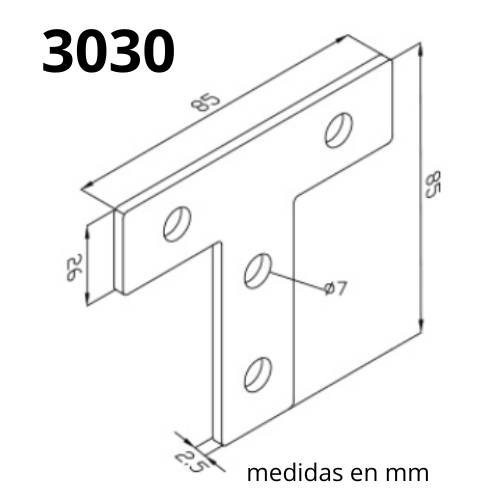 dimensiones conector en T 3030